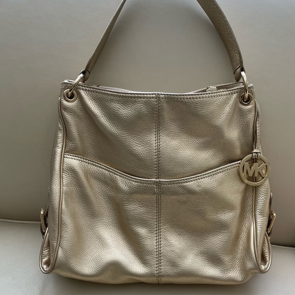 Michael Kors Purse; Designer Leather Bag with Multiple Pockets; Gold Purse - Picture 2 of 6